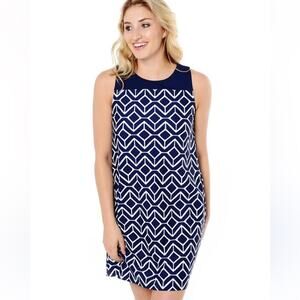 Jude Connally Molly Sleeveless Navy Blue White Dress size XL